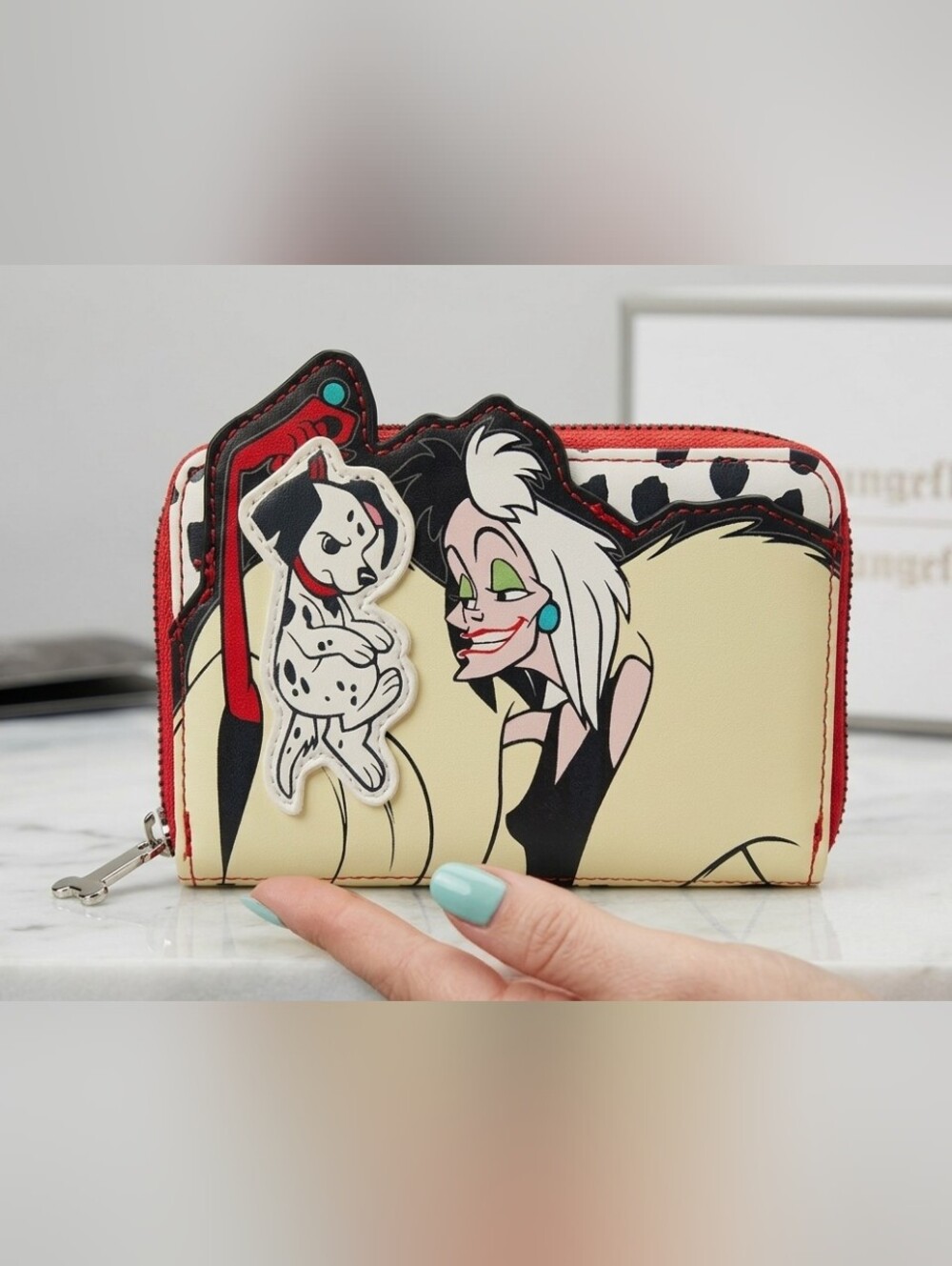 Disney Cruella Wallet in Cream, Black, Red & Teal Accents